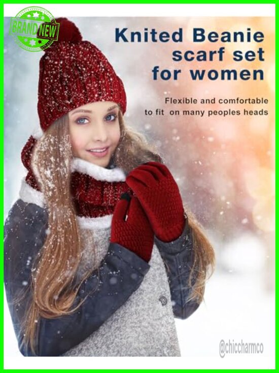 6 Knit Hats with Pompoms, 6 Scarves, 6 Touchscreen Gloves Winter Set